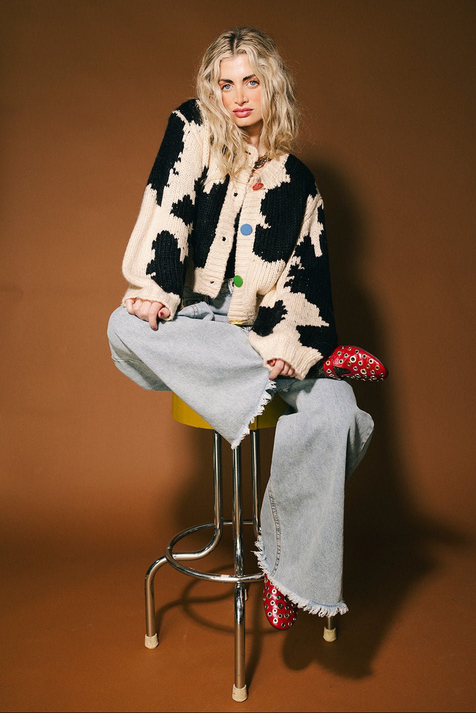 You Wish Hand Knit Chunky Cardigan in Cow Print - Dressed in Lala