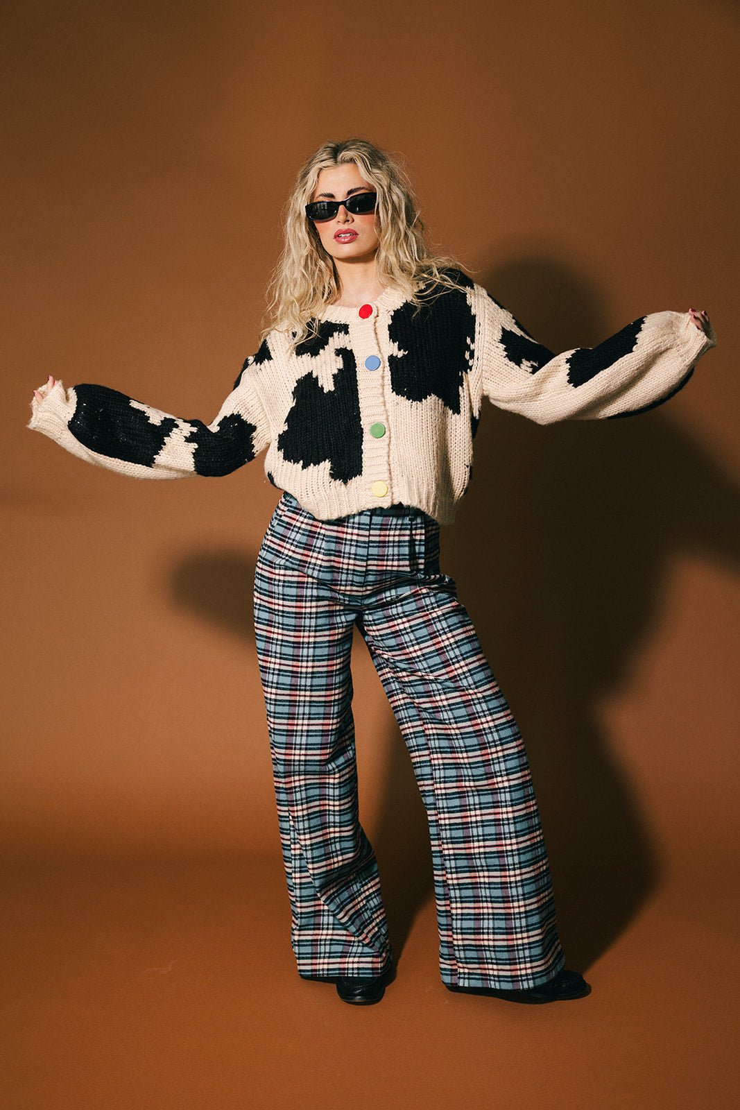 You Wish Hand Knit Chunky Cardigan in Cow Print - Dressed in Lala