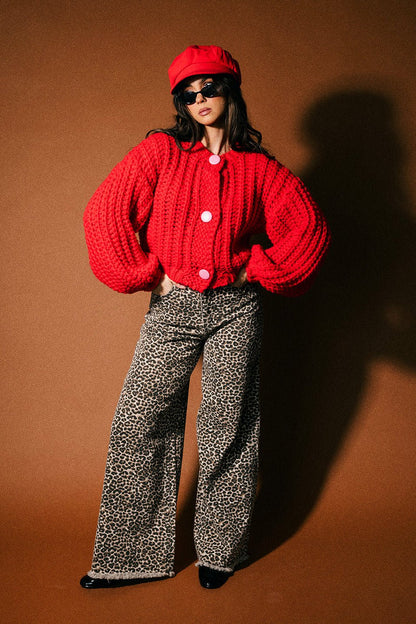 You Wish Hand Knit Chunky Cardigan in Red - Dressed in Lala
