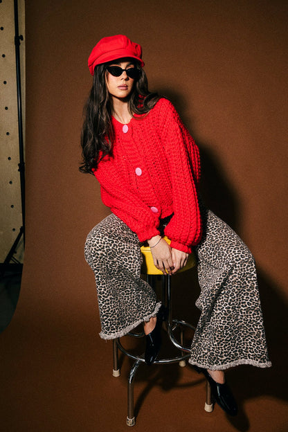 You Wish Hand Knit Chunky Cardigan in Red - Dressed in Lala