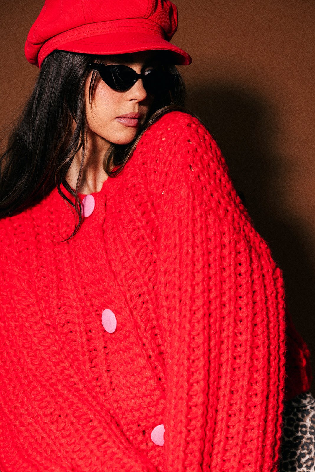 You Wish Hand Knit Chunky Cardigan in Red - Dressed in Lala