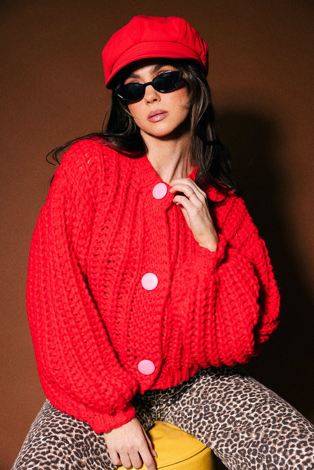 You Wish Hand Knit Chunky Cardigan in Red - Dressed in Lala