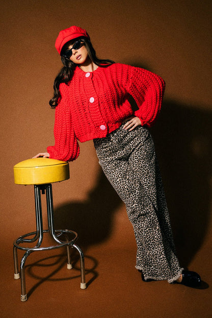 You Wish Hand Knit Chunky Cardigan in Red - Dressed in Lala