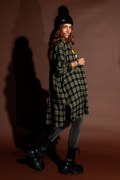 Zuri Oversized Grunge Flannel in Half + Half Bumble Bee - Dressed in Lala