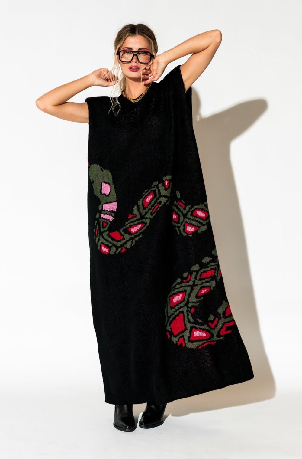 Big Lala Maxi in Reputation ORIGINAL: Dressed Oversized LALA Knit Snake Dress in –