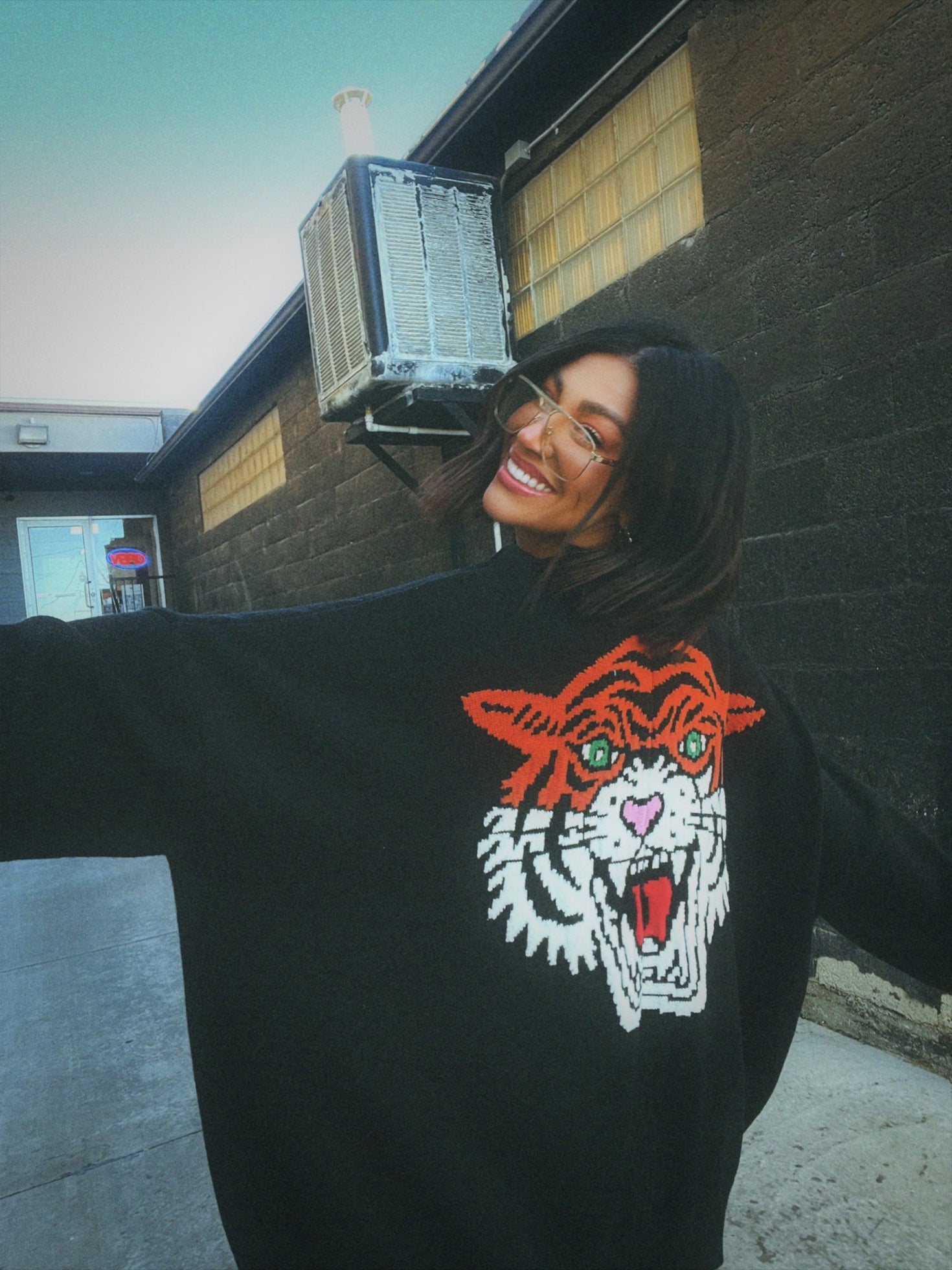 Hear Me Roar Oversized Tiger Cardigan Dressed in Lala