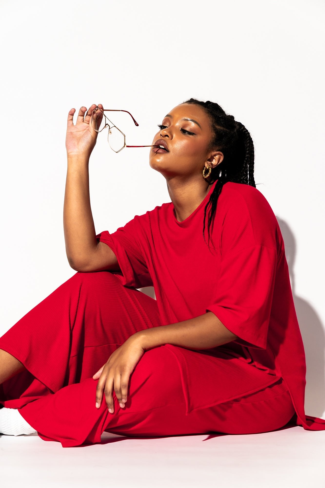 Lex Ribbed Playsuit in Cherry Red Dressed in Lala