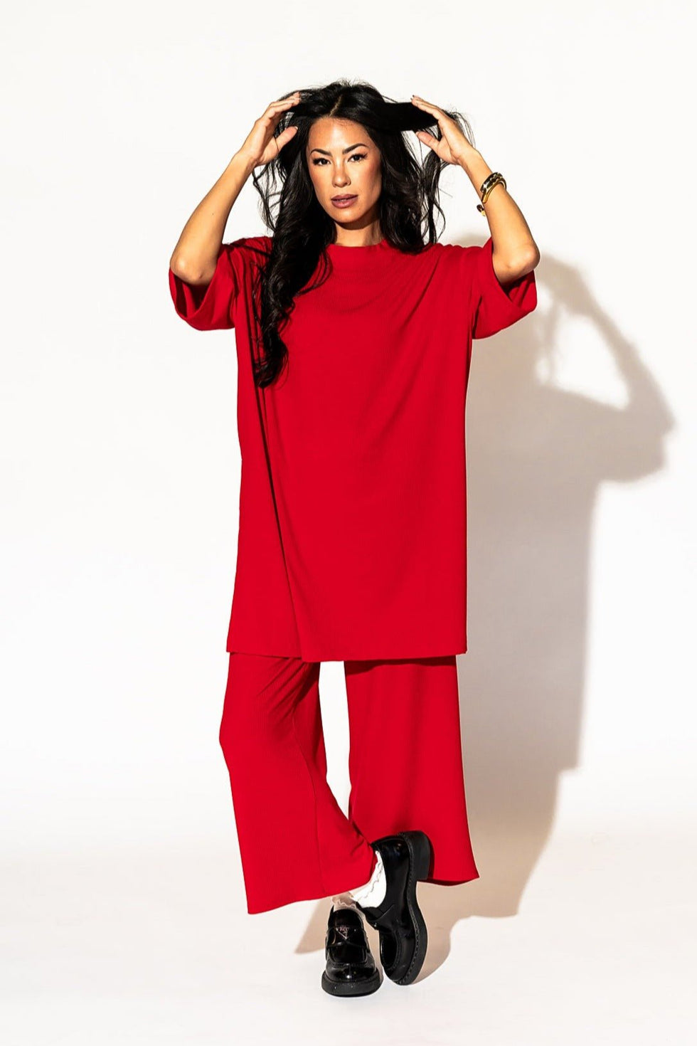 Lex Ribbed Playsuit in Cherry Red Dressed in Lala