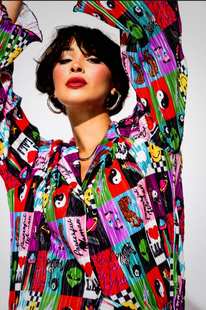 Long Sleeve Plissé Set in Be Yourself Patchwork Dressed in Lala