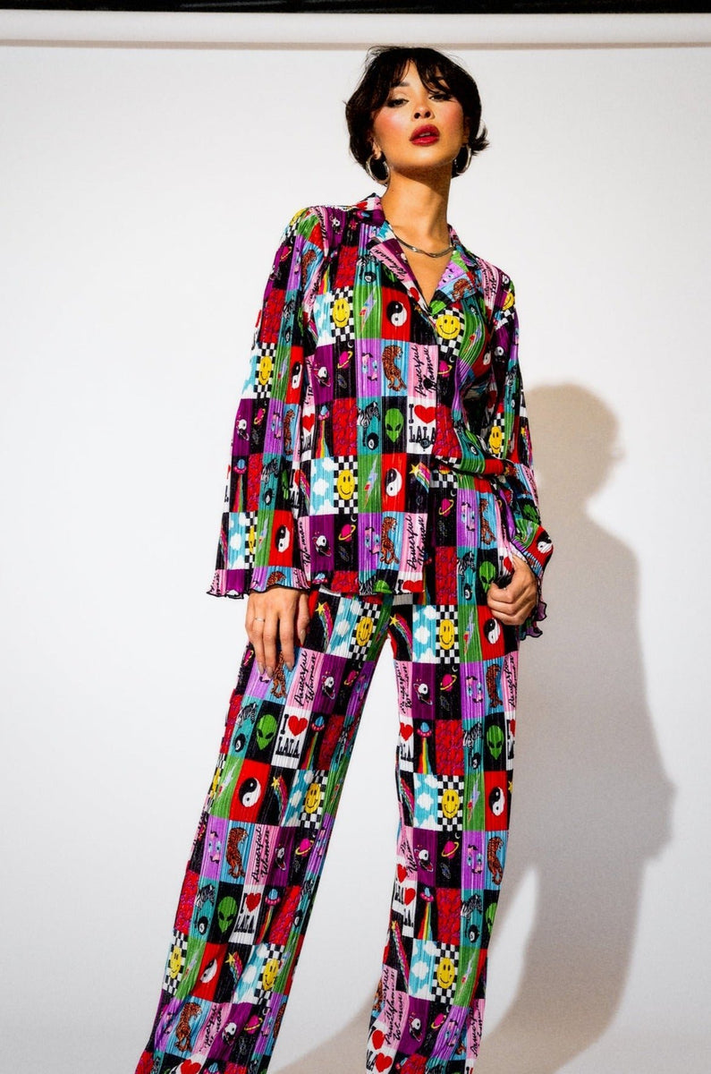 Long Sleeve Plissé Set in Be Yourself Patchwork Dressed in Lala