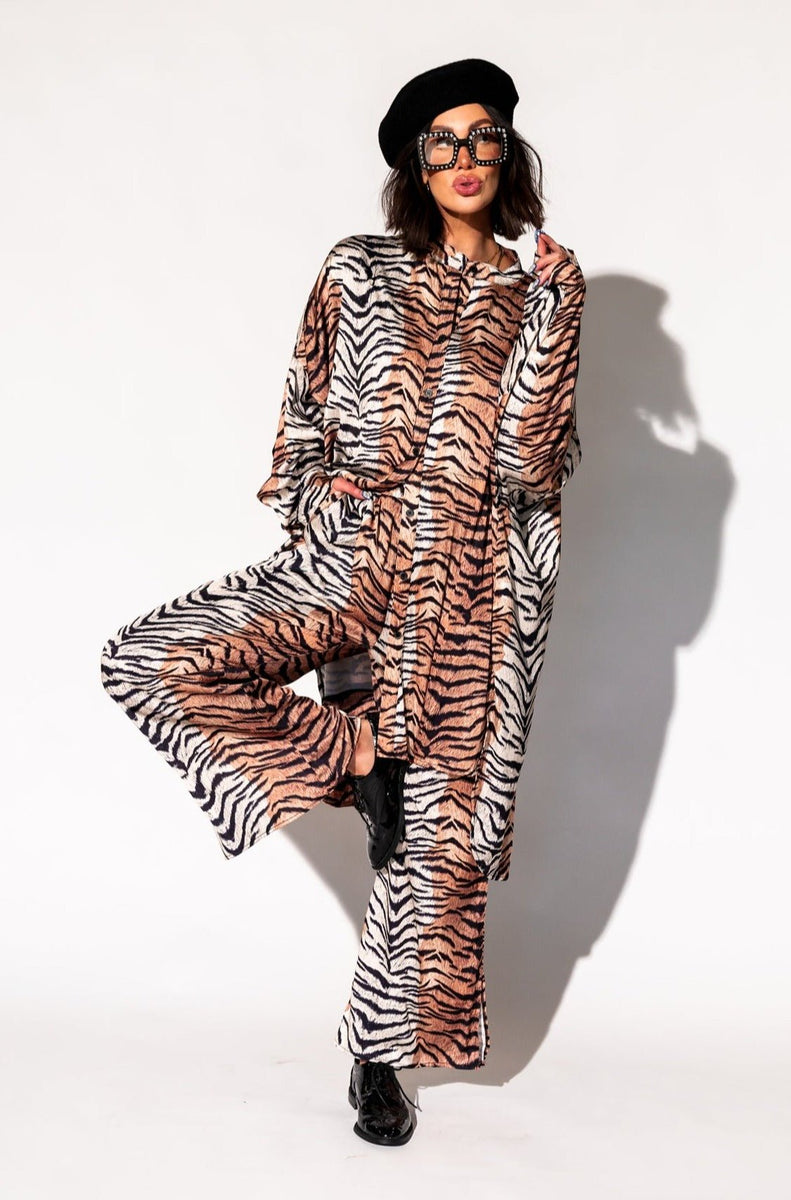 Lala Satin Playsuit in Go Get 'Em Tiger Dressed in Lala