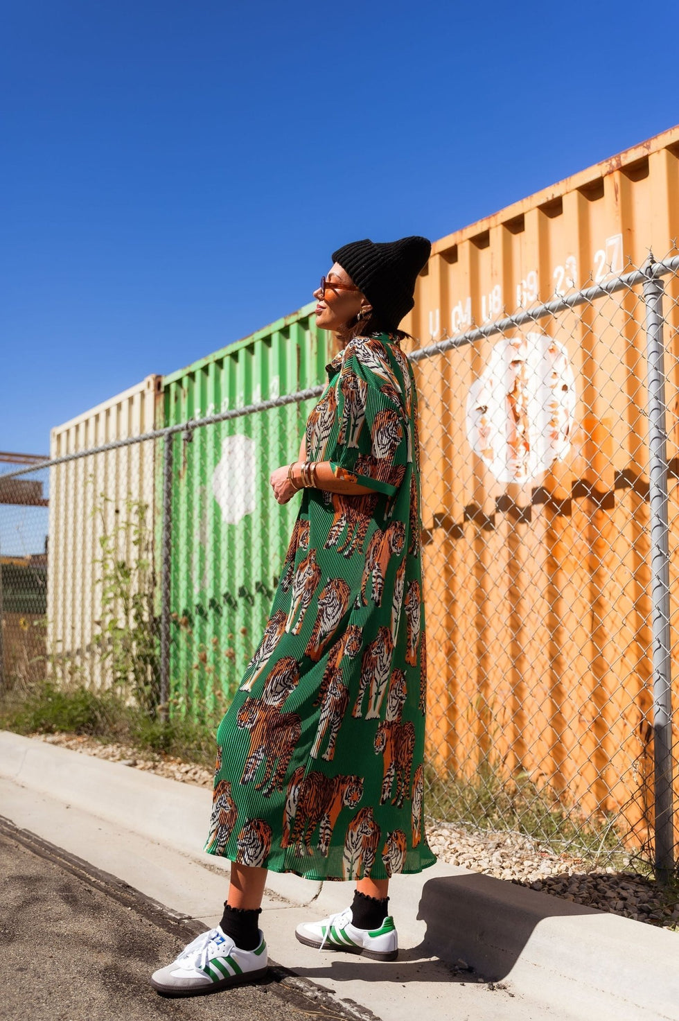 LALA ORIGINAL So Far So Good Oversized Plissé Dress in Tiger Tales *R