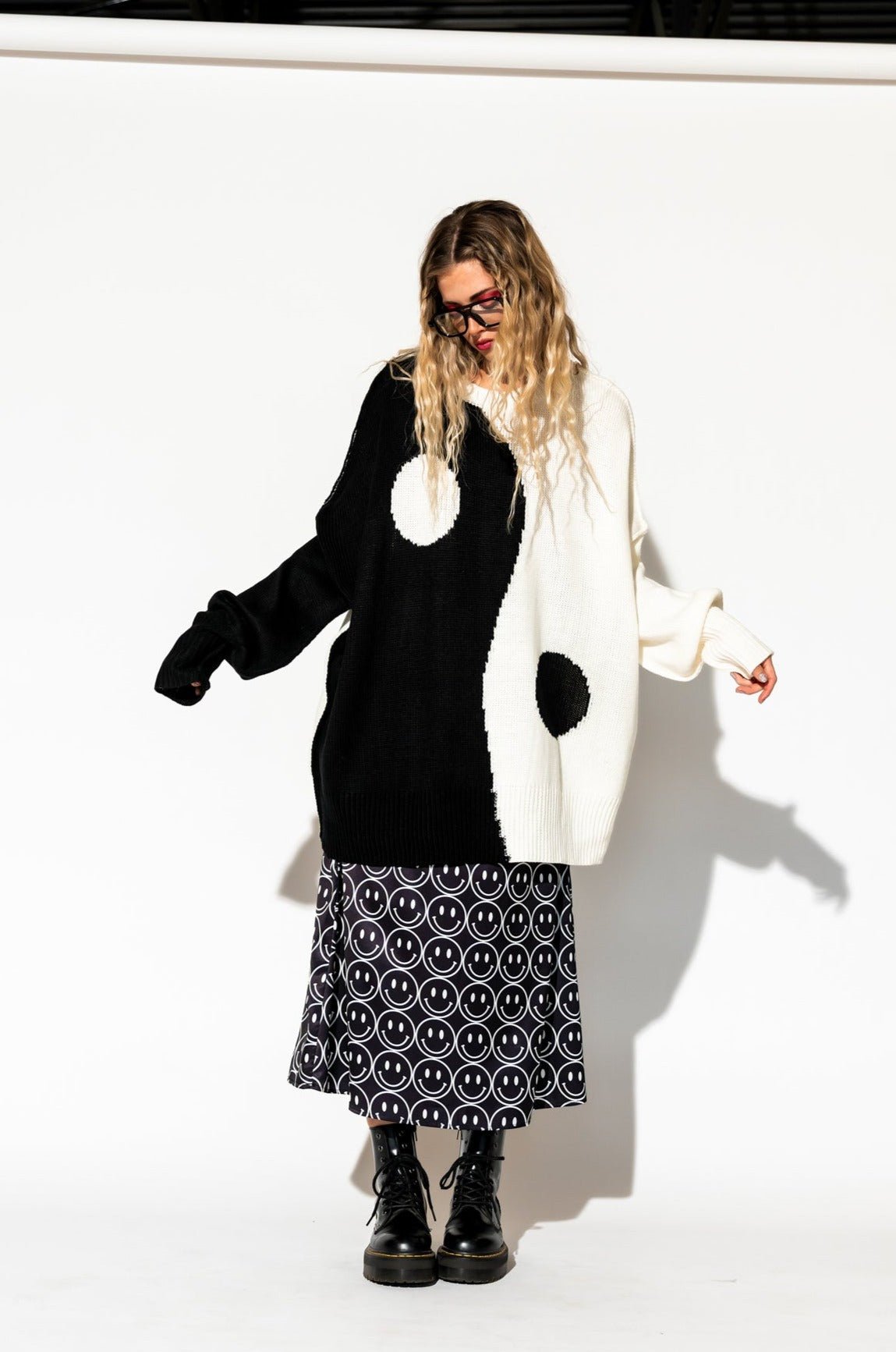 Yin Yang Gang Oversized Knit in Black + White