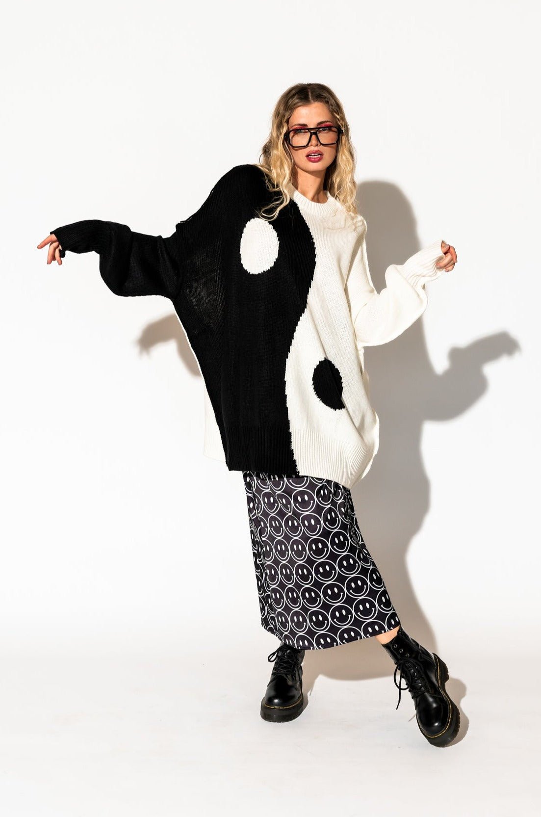 Yin Yang Gang Oversized Knit in Black + White