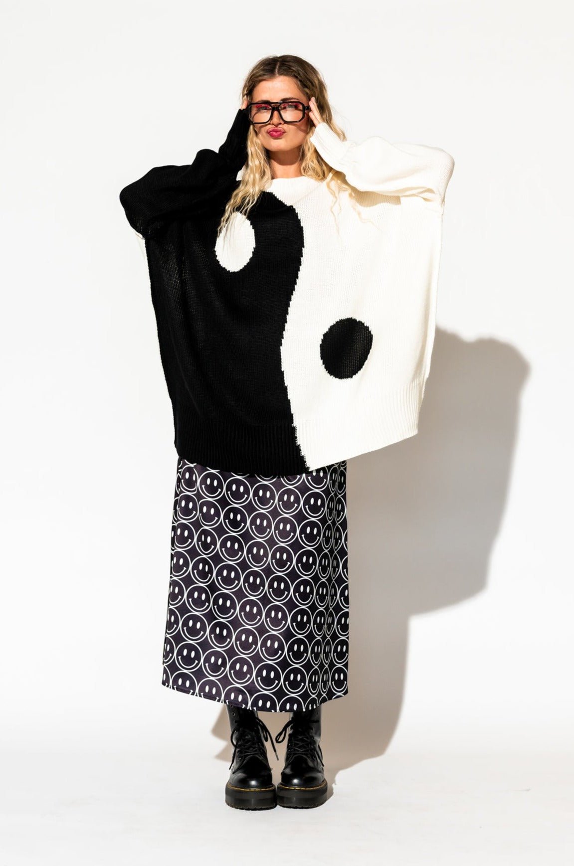 Yin Yang Gang Oversized Knit in Black + White