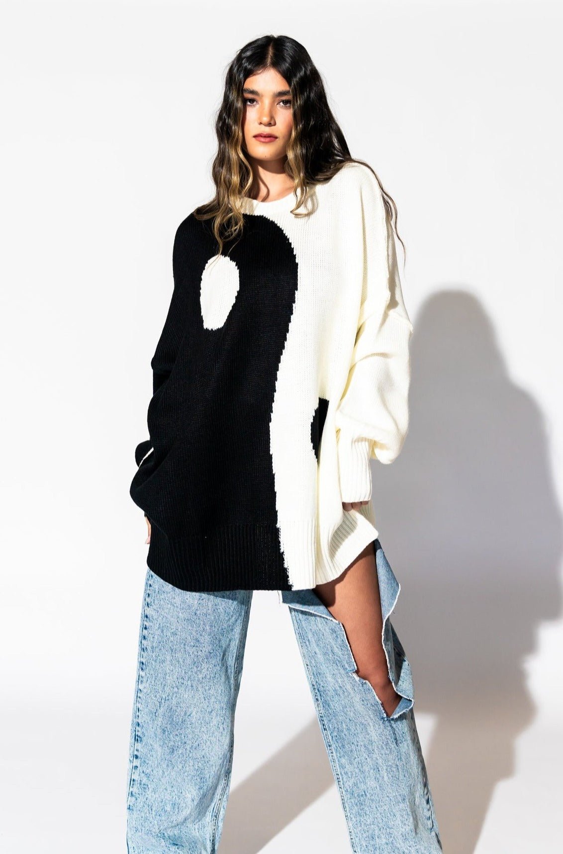 Yin Yang Gang Oversized Knit in Black + White
