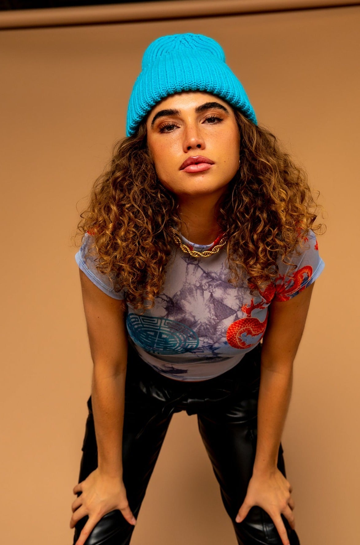 LALA ORIGINAL Grunge Chic Beanie in Electric Blue Dressed in Lala