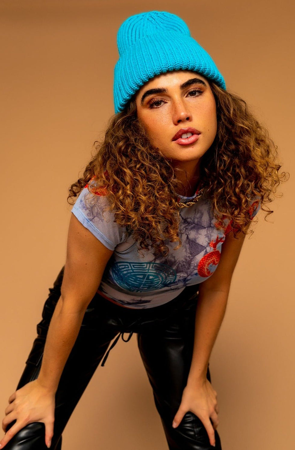 LALA ORIGINAL Grunge Chic Beanie in Electric Blue Dressed in Lala