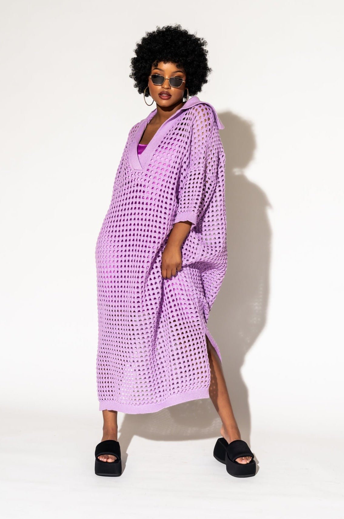 LALA ORIGINAL: Be Bold Oversized Knit Dress + Slip in Lavender