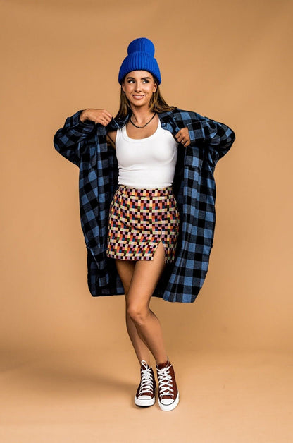 Ziggy Oversized Grunge Flannel in Blue + Charcoal