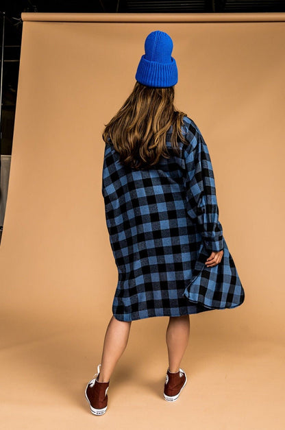 Ziggy Oversized Grunge Flannel in Blue + Charcoal