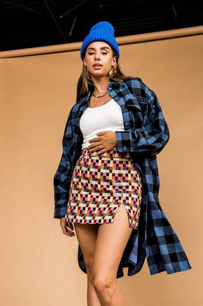 Ziggy Oversized Grunge Flannel in Blue + Charcoal