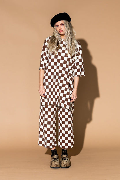 Lex Ribbed Checkerboard Playsuit in Cookie Dough