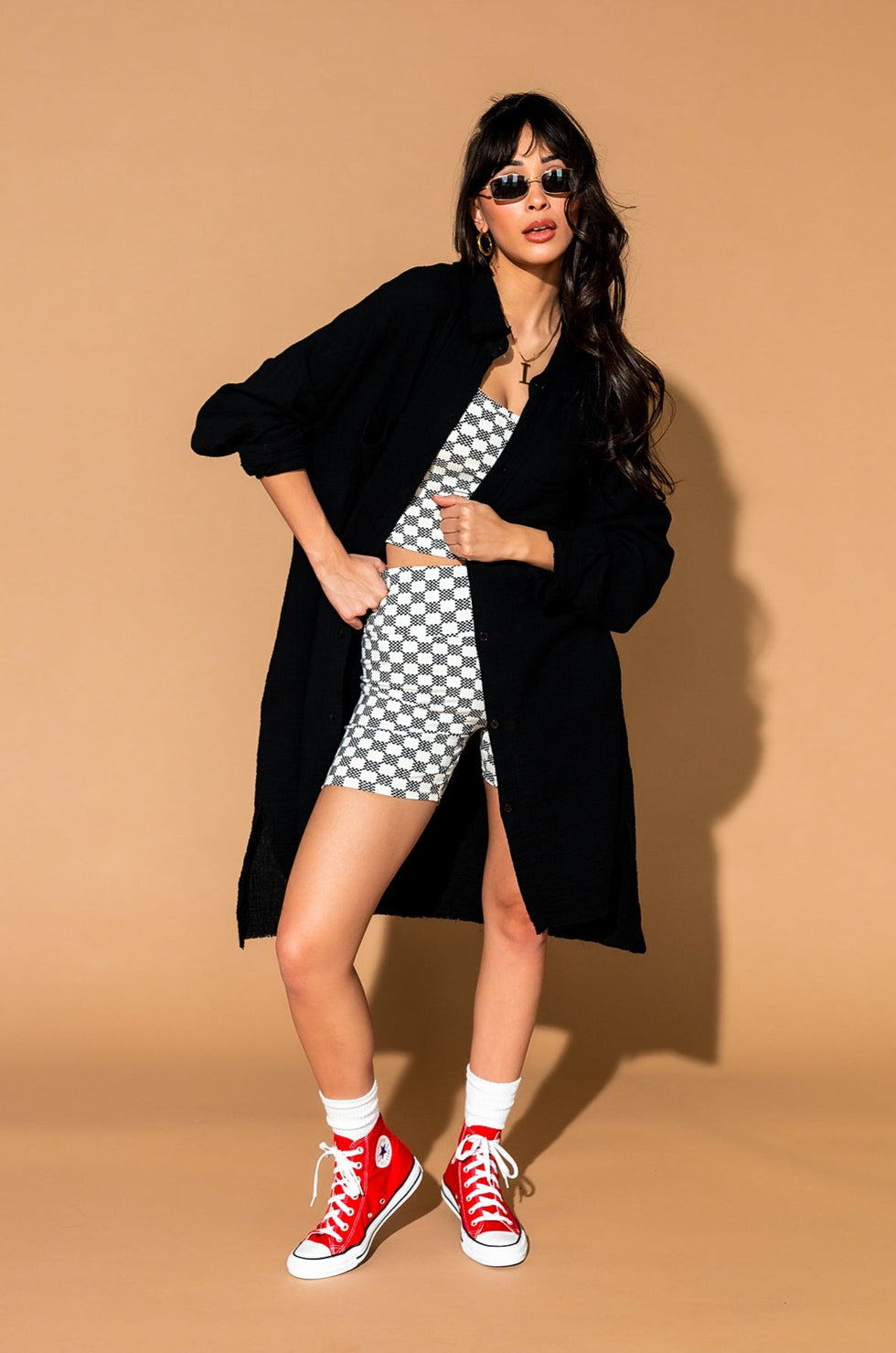 LALA ORIGINAL Lala Made Me Do It Oversized Button Up in Black