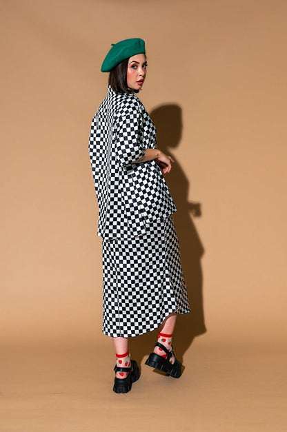 Take Risks Checkerboard Satin Matching Skirt Set