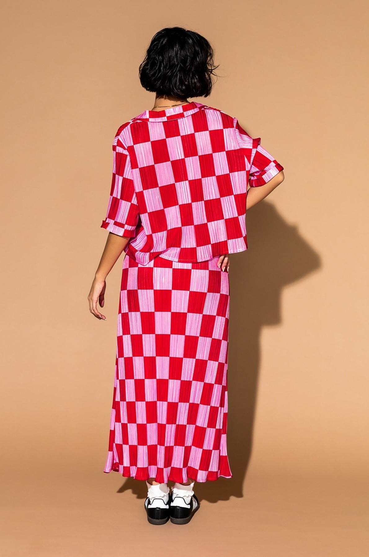 Ćest la Vie Plissé Skirt Set in Red + Pink