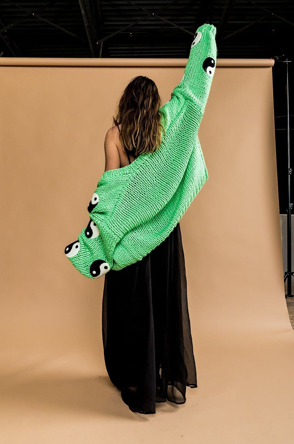 Visionary Hand Knit Yin and Yang Cardigan Dressed in Lala