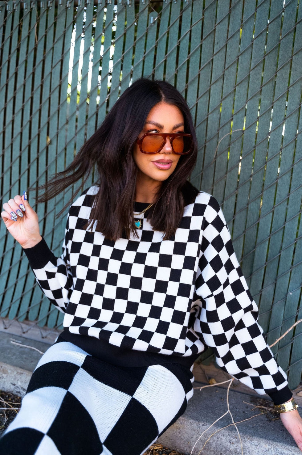 Retrograde Boxy Mod Knit in Checkerboard Dressed in Lala