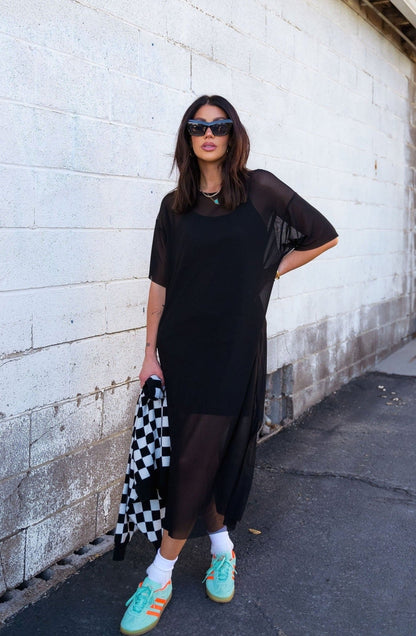 Karma Oversized Mesh Dress + Slip in Black