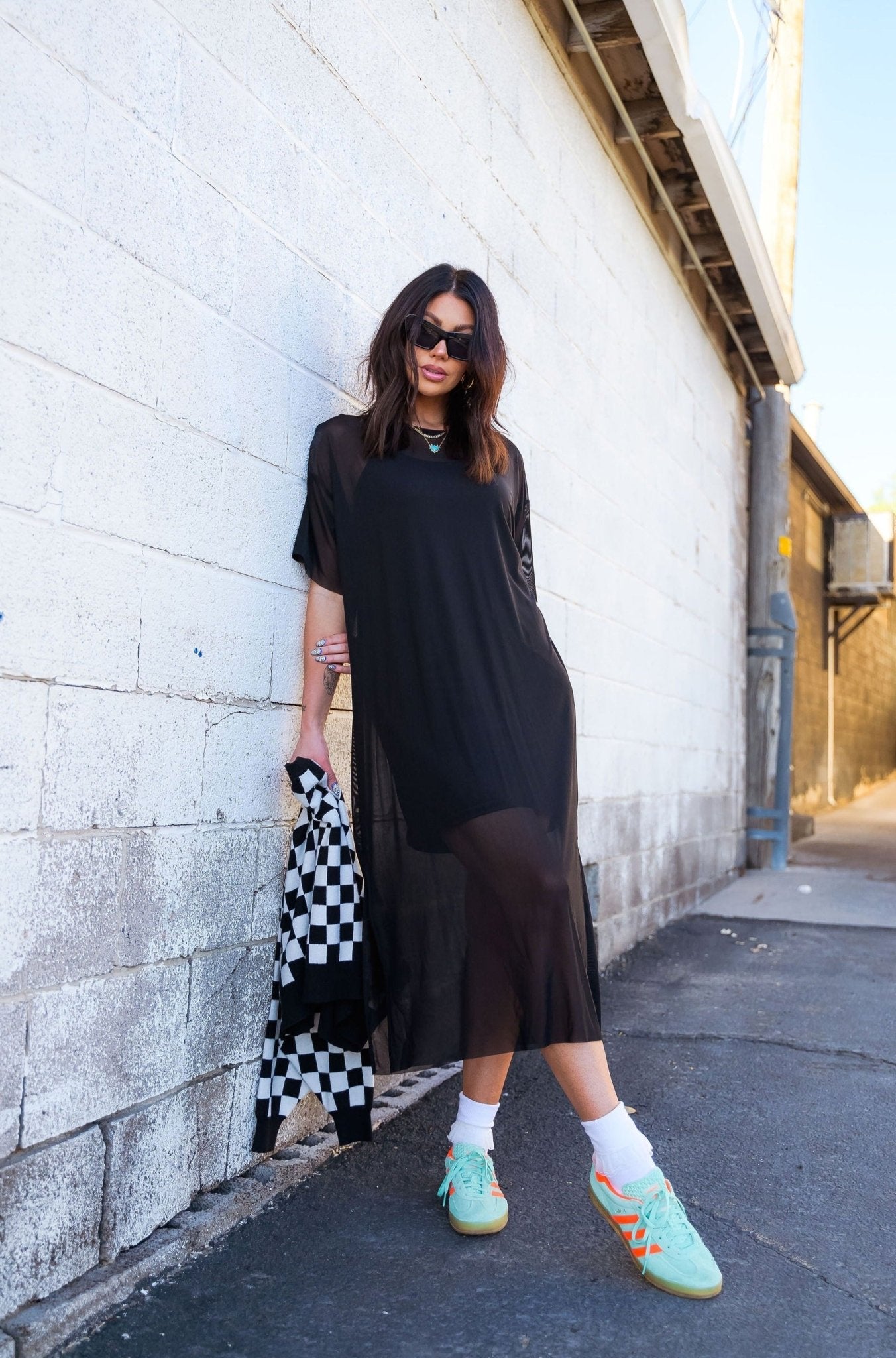 Karma Oversized Mesh Dress + Slip in Black