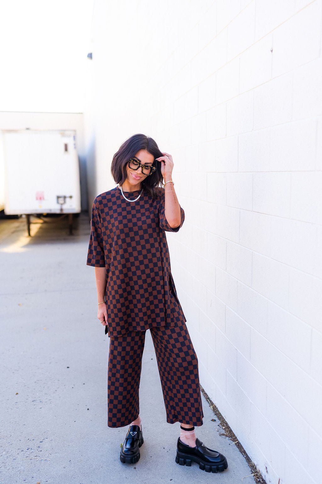 Lex Ribbed Checkerboard Playsuit in Black + Mocha *RESTOCKED*