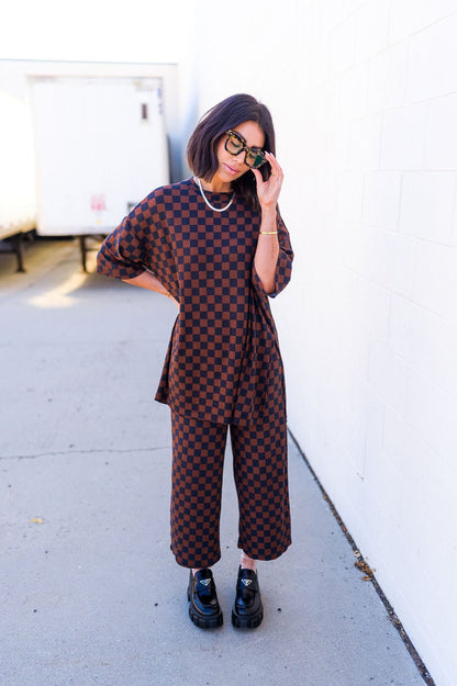 Lex Ribbed Checkerboard Playsuit in Black + Mocha *RESTOCKED*