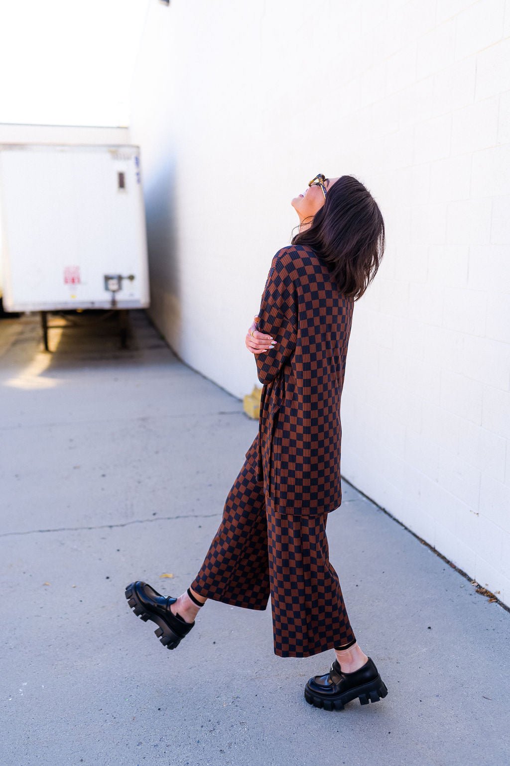 Lex Ribbed Checkerboard Playsuit in Black + Mocha *RESTOCKED*