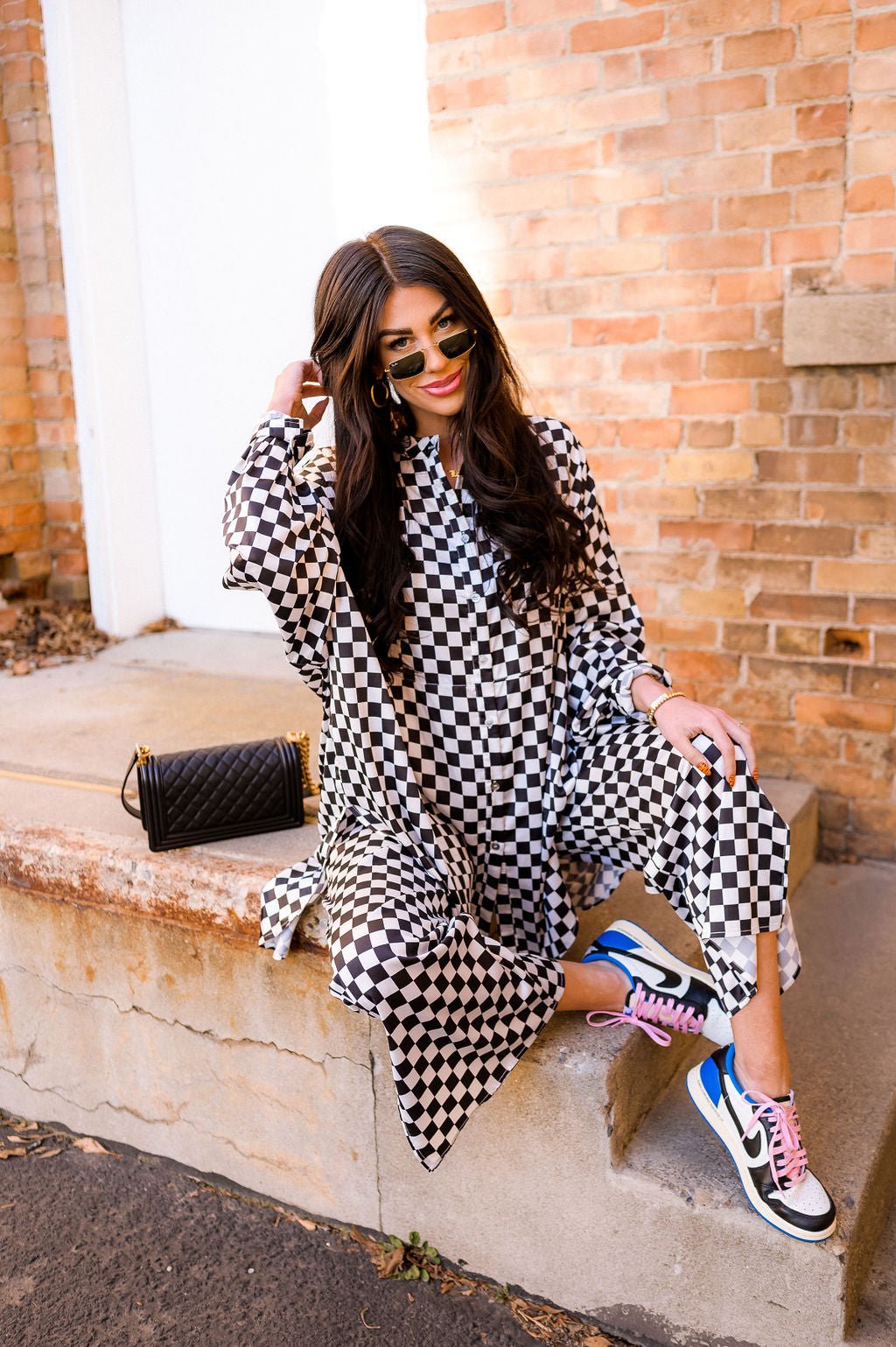 LALA ORIGINAL Lala Satin Playsuit in Checkerboard *RESTOCKED