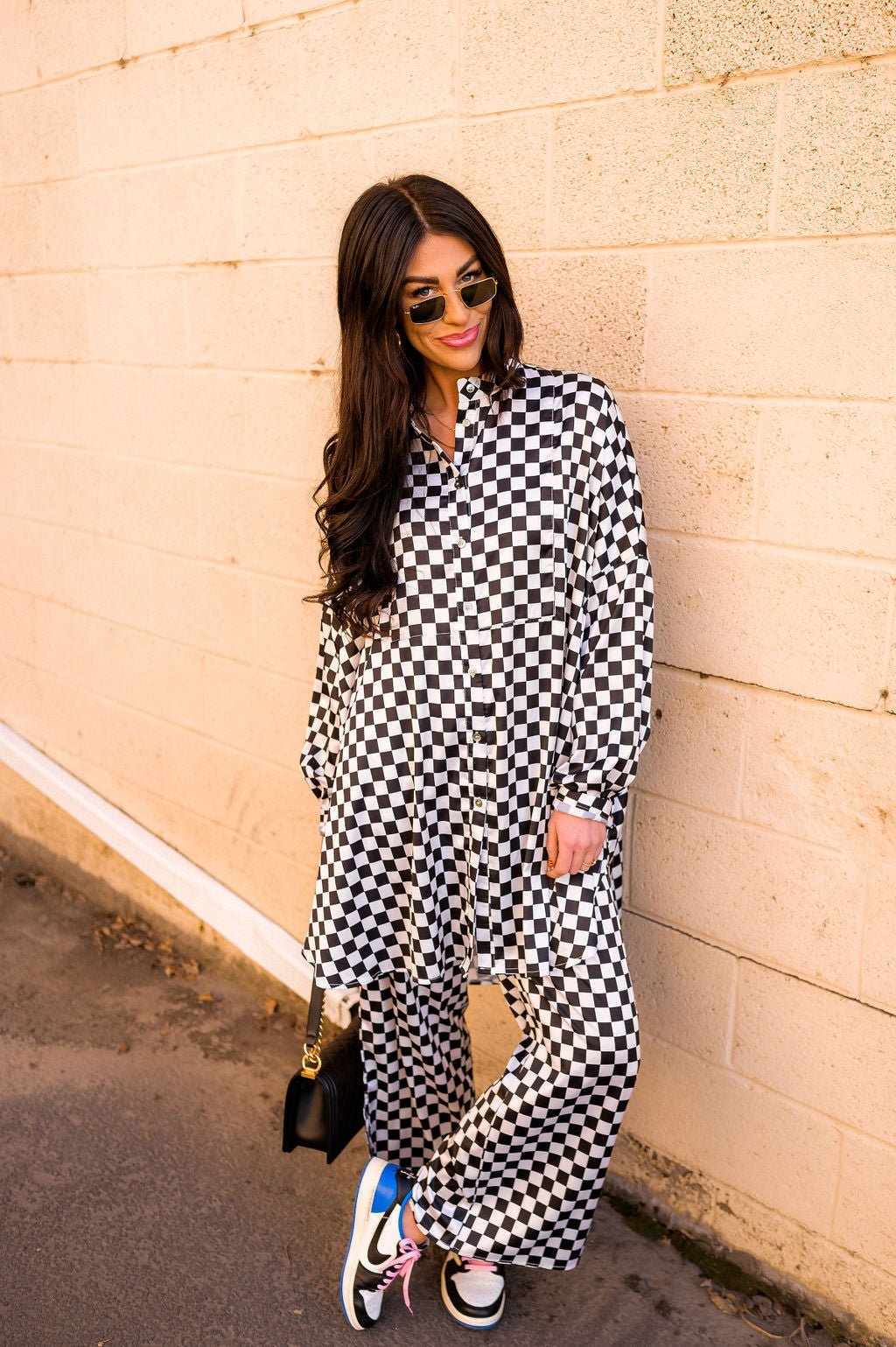 LALA ORIGINAL Lala Satin Playsuit in Checkerboard *RESTOCKED