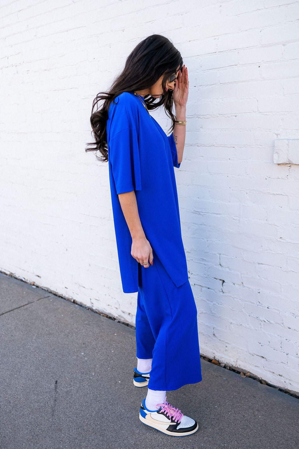 Lex Ribbed Playsuit in Royal Blue