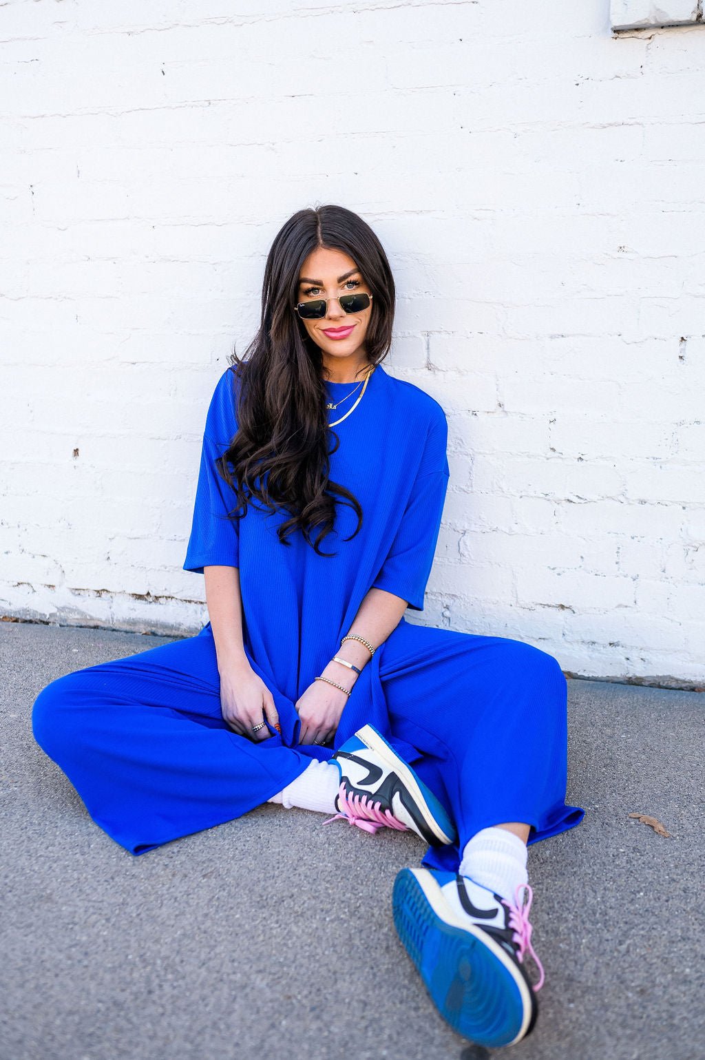 Lex Ribbed Playsuit in Royal Blue