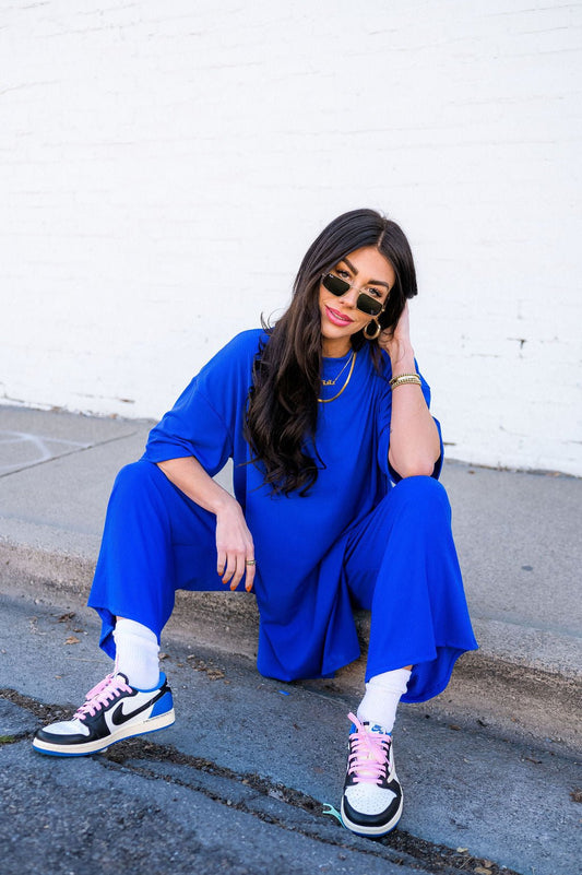 Lex Ribbed Playsuit in Royal Blue