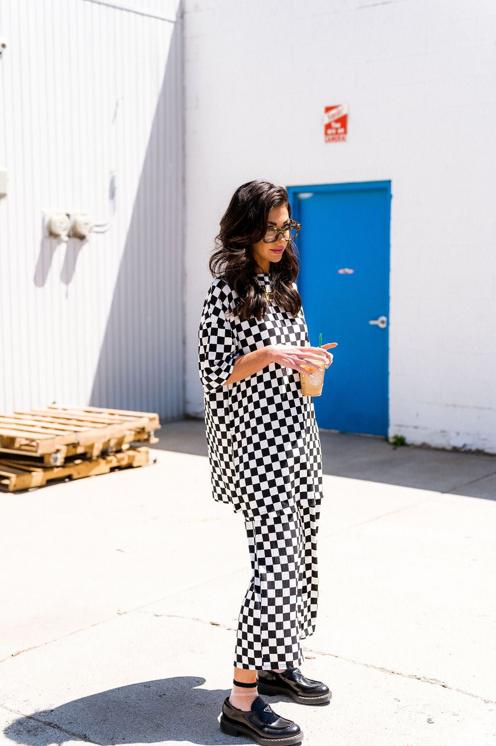 Lex Ribbed Playsuit in Black + White Checkerboard