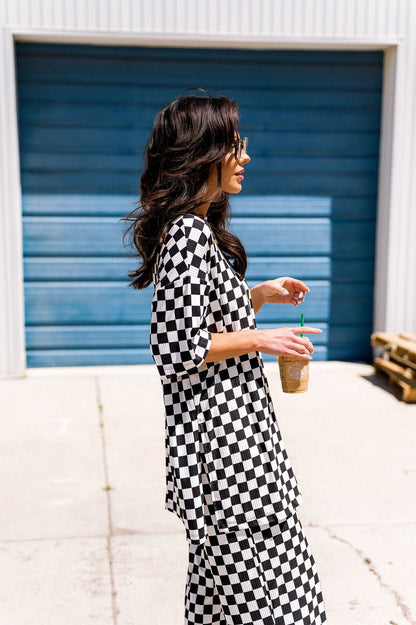 Lex Ribbed Playsuit in Black + White Checkerboard