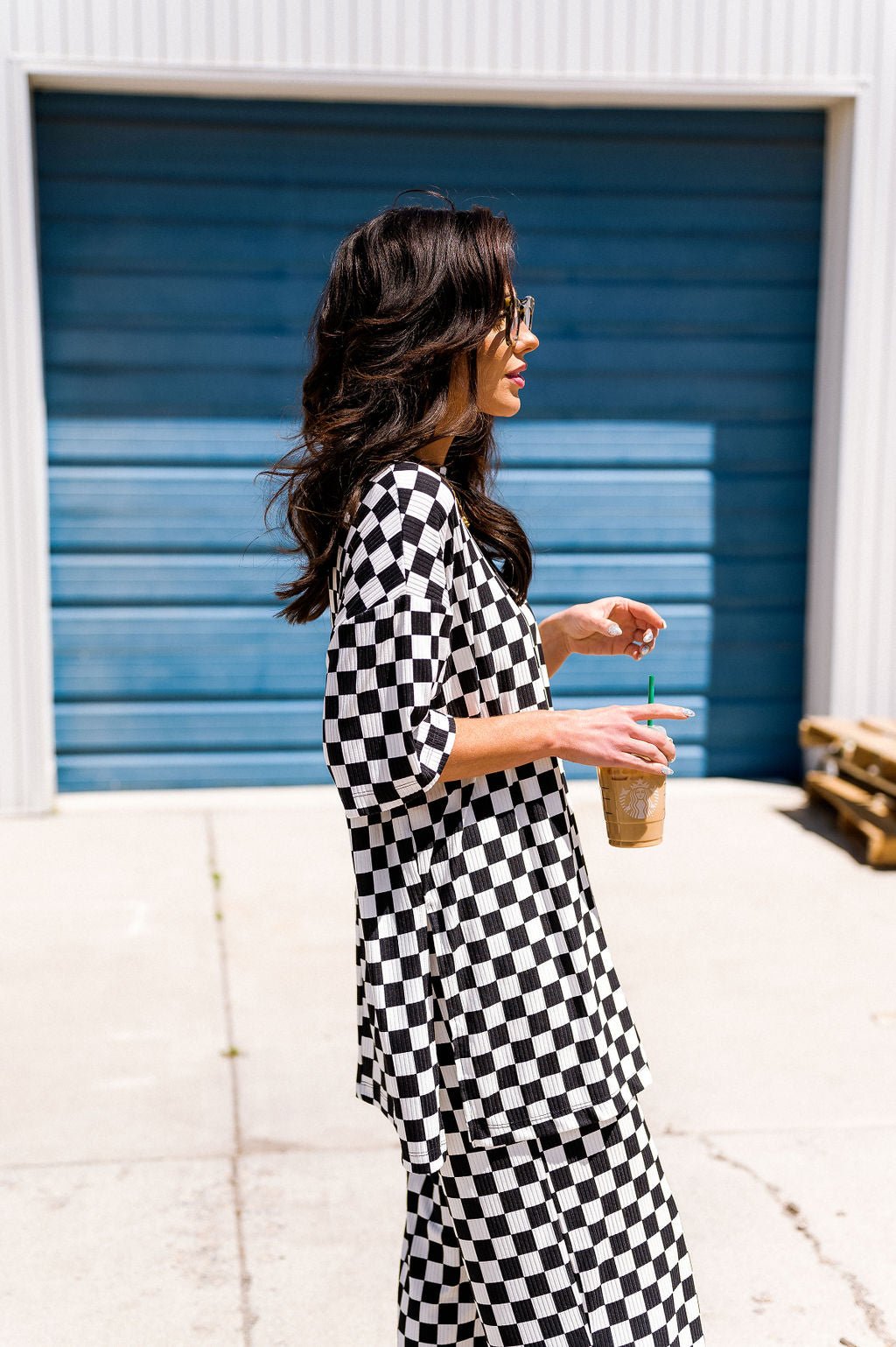 Lex Ribbed Playsuit in Black + White Checkerboard Dressed in Lala