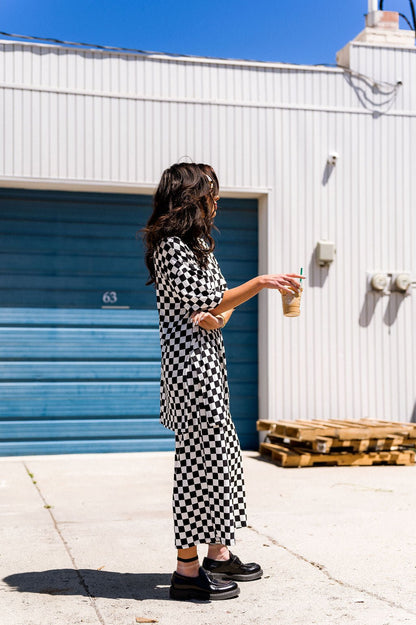 Lex Ribbed Playsuit in Black + White Checkerboard