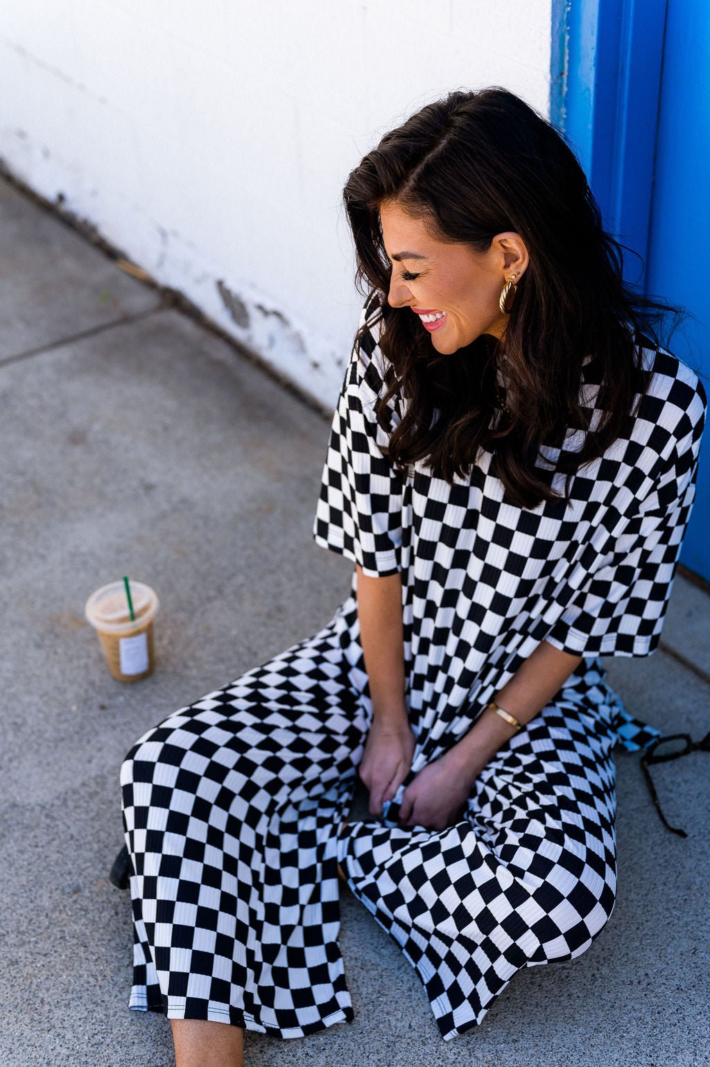 Lex Ribbed Playsuit in Black + White Checkerboard