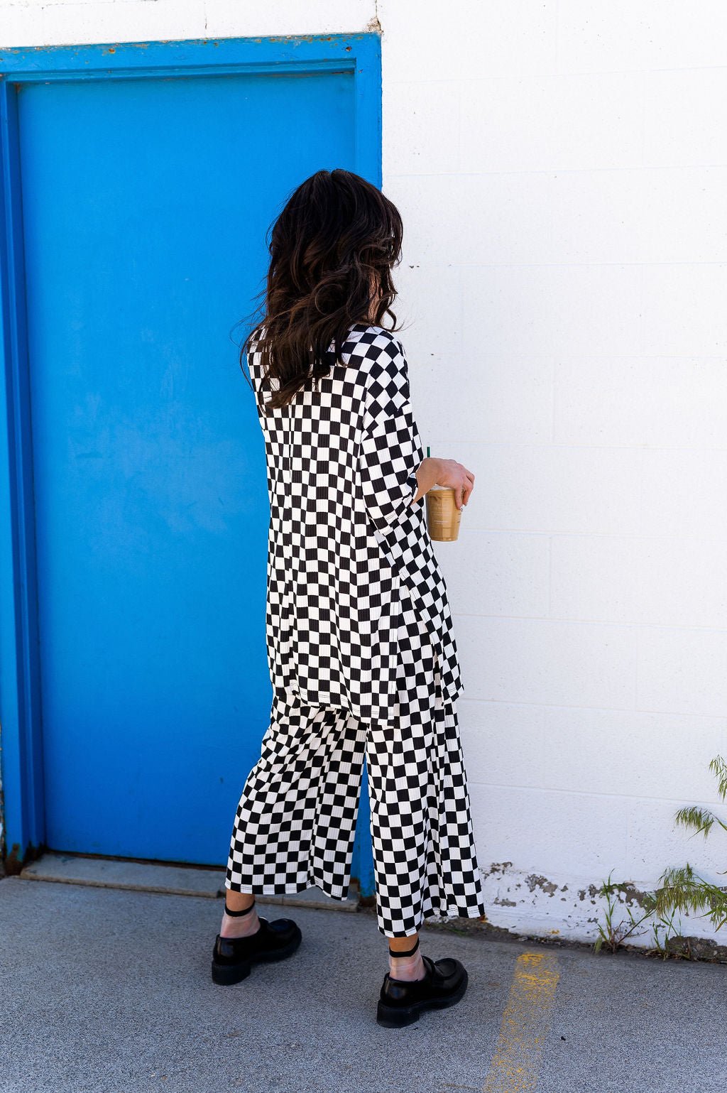 Lex Ribbed Playsuit in Black + White Checkerboard