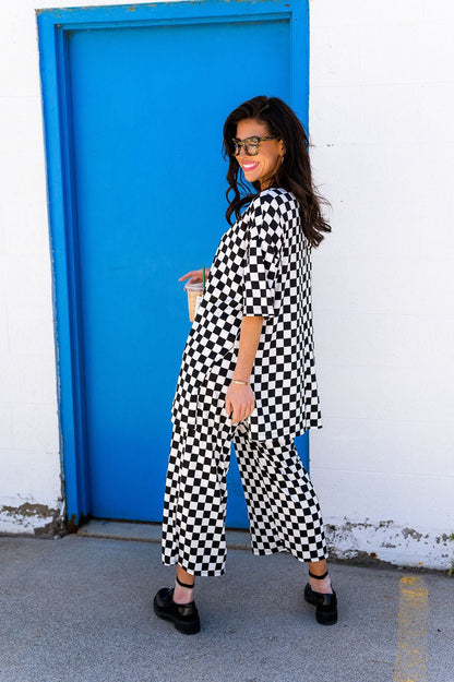 Lex Ribbed Playsuit in Black + White Checkerboard