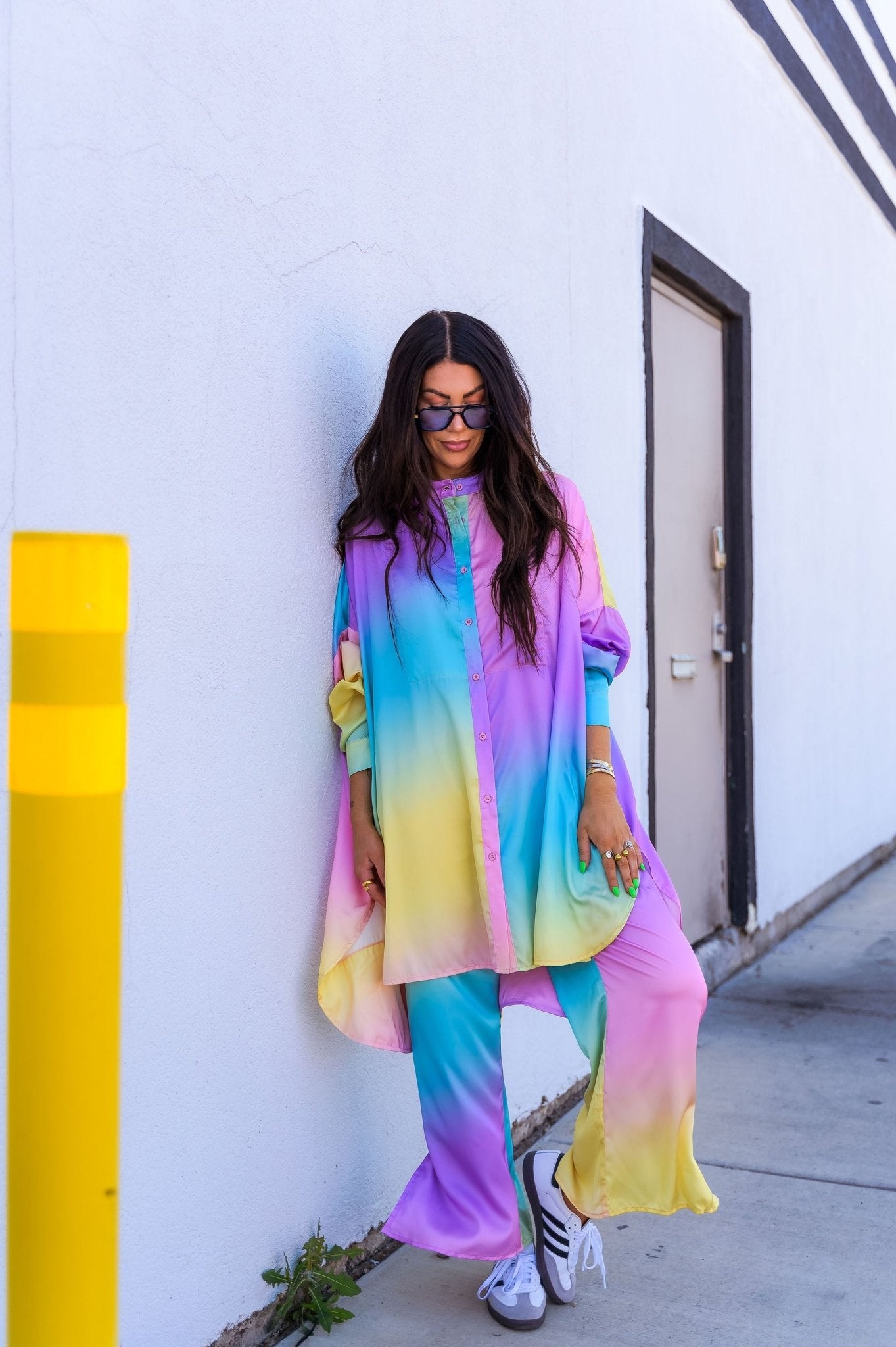 Lala Satin Playsuit in Rainbow Daydream Dressed in Lala
